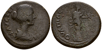 Римская Империя, Провинция Фракия, Павталия AE 161 - 176 Фаустина Младшая, жена Марка Аврелия, бюст императрицы / богиня Гигиэя RPC online IV.1 8819 бронза 1100-8-24
