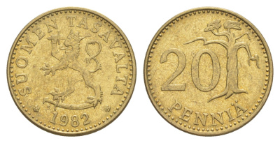 Финляндия 20 пенни 1982 KM 47 алюминиевая бронза 4648-431