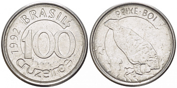БРАЗИЛИЯ 100 КРУЗЕЙРО 1992 РЕФОРМА 1990-1993, ЛАМАНТИН KM 623 нержавеющая сталь 4392-748