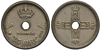 Норвегия 25 эре 1946 Хокон VII (1905-1957) KM 384 медно-никель 4549-942