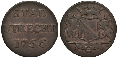 НИДЕРЛАНДЫ УТРЕХТ 1 ДУИТ 1756 KM 91 медь 1515-2041