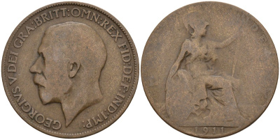 Великобритания 1/2 пенни 1911 Георг V (1910-1936) KM 809, Spink 4056 бронза 4143-644