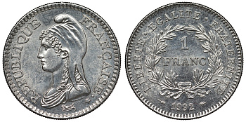 Франция 1 франк 1992 200 лет Французской республике KM 1004.1, Le Franc 229.2 никель 4128-353