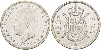 Испания 50 песет 1975 (78) Хуан Карлос I (1975-2014) KM 809 медно-никель 4403-423