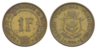 Бурунди 1 франк 1965 KM 6 латунь 4650-411