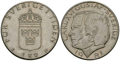 Швеция 1 крона 1981 Карл XVI Густав (1973- ) KM 852 медь плакированная медно-никелем 4176-557