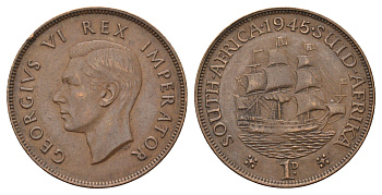 ЮАР 1 пенни 1945 Георг VI (1936-1952) KM 25 бронза 4526-134