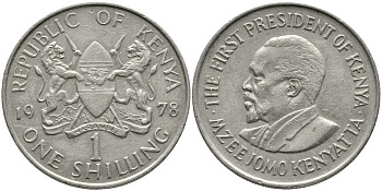 Кения 1 шиллинг 1978 Джомо Кениата KM 14 медно-никель 111-112