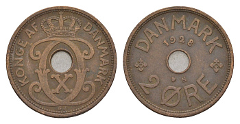 Дания 2 эре 1928 N, Кристиан X (1912-1947) KM 827 бронза 4658-222