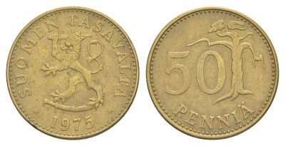 Финляндия 50 пенни 1975 KM 48 алюминиевая бронза 4648-456