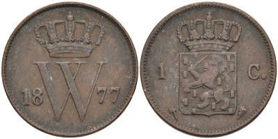 Нидерланды 1 цент 1877 Виллем III (1849-1890) KM 100 медь 4575-934