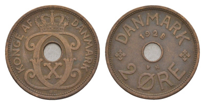 Дания 2 эре 1928 N, Кристиан X (1912-1947) KM 827 бронза 4658-222