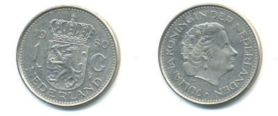 Нидерланды 1 гульден 1980 Юлиана (1948-1980) KM 184а никель 83-823