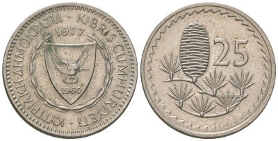 Кипр 25 милей 1977 KM 40 медно-никель 4549-961