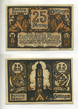 ГЁТТИНГЕН 25 ПФЕННИГОВ 1920 НОТГЕЛЬД, БУКВА Е, 19 НОЯБРЯ 1920 G25.6а бумага 7221-39-1