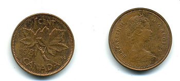 Канада 1 цент 1981 Елизавета II (1952-2022), кленовый лист KM 127 бронза 37-252