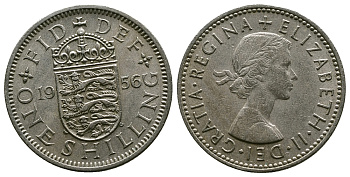 Великобритания 1 шиллинг 1956 Елизавета II (1952-2022), Английский герб KM 904, Spink 4147 медно-никель 4384-331