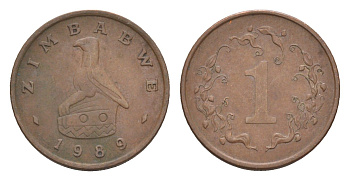 Зимбабве 1 цент 1989 птица-идол KM 1a сталь плакированная бронзой 4655-741
