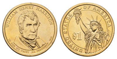 США 1 доллар 2009 D, Президент США - Уильям Генри Гаррисон (1841) KM 450 медь с марганцево-латунным покрытием UNC 4624-341