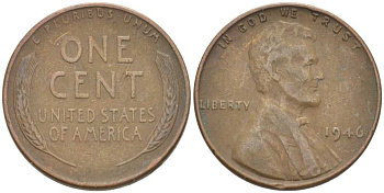 США 1 ЦЕНТ 1946 ЛИНКОЛЬН KM А132 медь цинк 218-217
