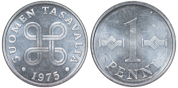 Финляндия 1 пенни 1975 KM 69а алюминий UNC 3334-1039