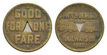 США, Питтсбург транспортный жетон 1 "тариф" 1922 латунь 4636-1269