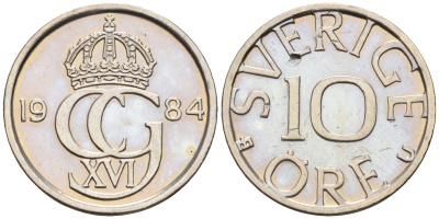 Швеция 10 эре 1984 U, Карл XVI Густав (1973- ) КМ 850 медно-никель 4169-122