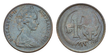 Австралия 1 цент 1981 Елизавета II (1952-2022), молодой портрет, опоссум KM 62 бронза 4655-1219