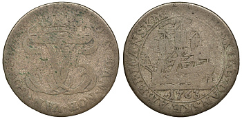 ДАТСКАЯ ВЕСТИНДИЯ 12 СКИЛЛИНГОВ 1763 KM 6.2 серебро 02-205-12