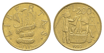 Сан-Марино 200 лир 1995 KM 329 алюминиевая бронза UNC 4648-317
