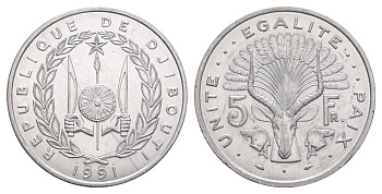 Джибути 5 франков 1991 KM 22 алюминий UNC 4653-316
