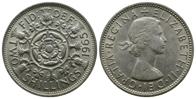 Великобритания 2 шиллинга (флорин) 1965 Елизавета II (1952-2022) KM 906, Spink 4146 медно-никель 4382-535
