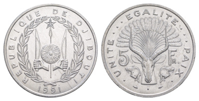Джибути 5 франков 1991 KM 22 алюминий UNC 4653-316