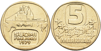 ФИНЛЯНДИЯ 5 МАРОК 1979 K, ЛЕДОКОЛ "URHO" KM 57 алюминиевая бронза 217-954