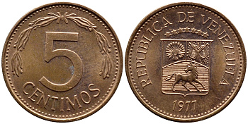 Венесуэла 5 сентимо 1977 KM 49 сталь плакированная медью 4392-943