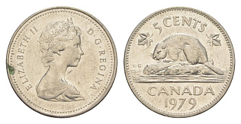 Канада 5 центов 1979 Елизавета II (1952-2022), бобр KM 60.2 никель 4630-727