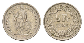 Швейцария 1/2 франка 1968 KM 23a медно-никель 4647-1018