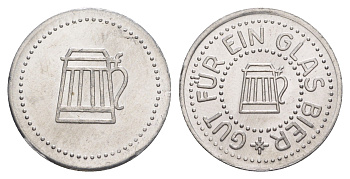 Германия жетон в 1 "стакан пива" ND диаметр 24 мм, вес 1,1 гр алюминий UNC 4638-845