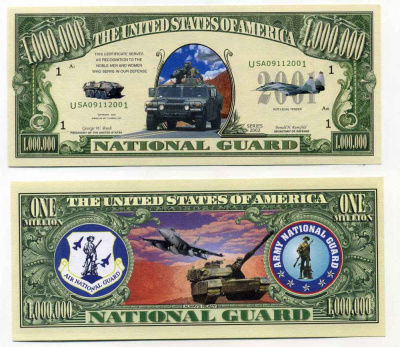 США 1000000 ДОЛЛАРОВ 2002 СУВЕНИРНАЯ БАНКНОТА, СЕРИЯ АМЕРИКАНСКАЯ АРМИЯ, НАЦИОНАЛЬНАЯ АРМИЯ бумага UNC (ПРЕСС) 8588-67-3-1