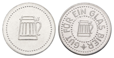 Германия жетон в 1 "стакан пива" ND диаметр 24 мм, вес 1,1 гр алюминий UNC 4638-842