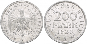 ГЕРМАНИЯ 200 МАРОК 1923 A KM 35, J 304 алюминий 4539-1054