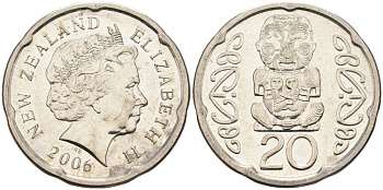 Новая Зеландия 20 центов 2006 Елизавета II (1952-2022), идол Пукаки KM 118а никелированная сталь 4579-1125