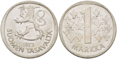 ФИНЛЯНДИЯ 1 МАРКА 1973 S KM 49а медно-никель UNC 3718-915