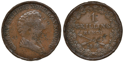 Швеция 1 скиллинг 1836 Карл XIV Юхан (1818-1844) KM 642 медь 4112-116