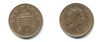 Великобритания 1 пенни 1987 Елизавета II (1952-2022) КМ 935, Spink 4381 (B3) бронза 59-1636
