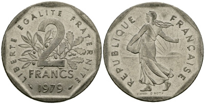 Франция 2 франка 1979 сеятель KM 942.1, Le Franc 272.3 никель 4120-416