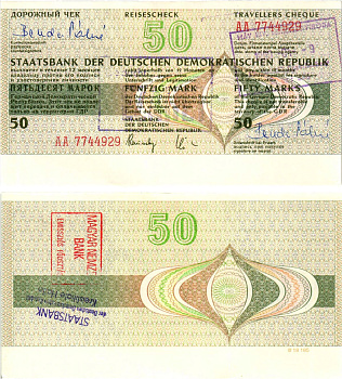 ГДР 50 марок 1990 дорожный чек, серия АА бумага UNC (пресс) 7375-13-1-1