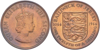 Джерси 1/12 шиллинга 1966 900 лет Нормандскому завоеванию KM 26 бронза 4521-226
