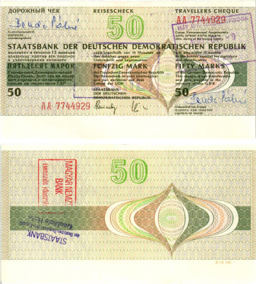 ГДР 50 марок 1990 дорожный чек, серия АА бумага UNC (пресс) 7375-13-1-1