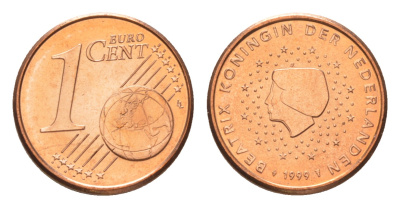 Нидерланды 1 евроцент 1999 Беатрикс (1980-2013), из ролла KM 234 сталь плакированная медью  UNC  M64-20